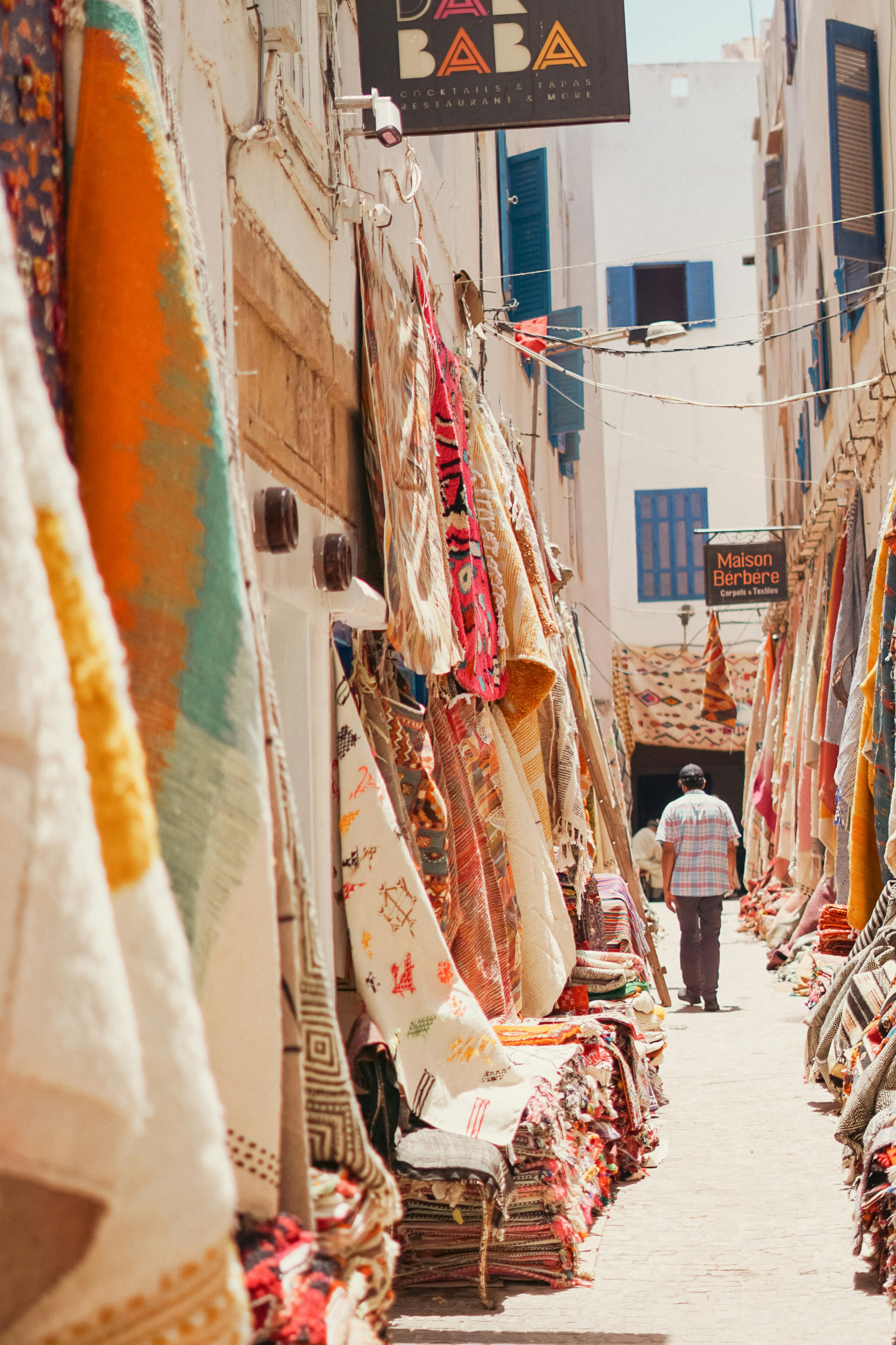 Berber rugs and textiles in the Essaouira medina textile souk